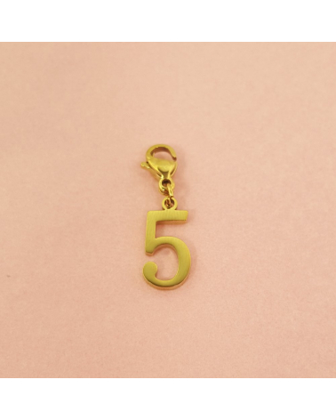 Charms porte-bonheur chiffre en acier inoxydable NUMERO 5 - doré