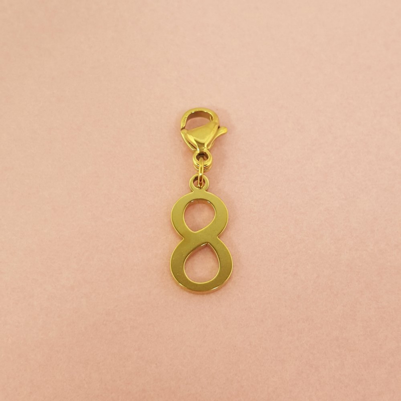 Charms porte-bonheur chiffre en acier inoxydable NUMERO 8-doré