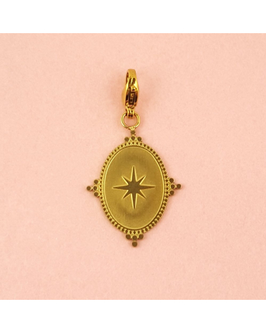 Charms porte-bonheur étoile du nord en acier inoxydable MAKE MY WISH COME TRUE-doré