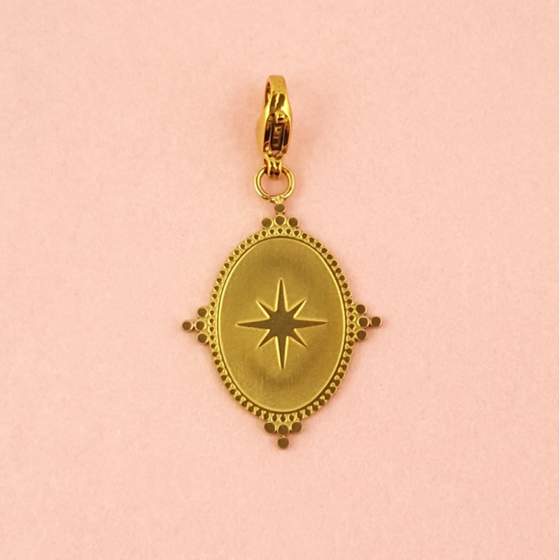 Charms porte-bonheur étoile du nord en acier inoxydable MAKE MY WISH COME TRUE-doré