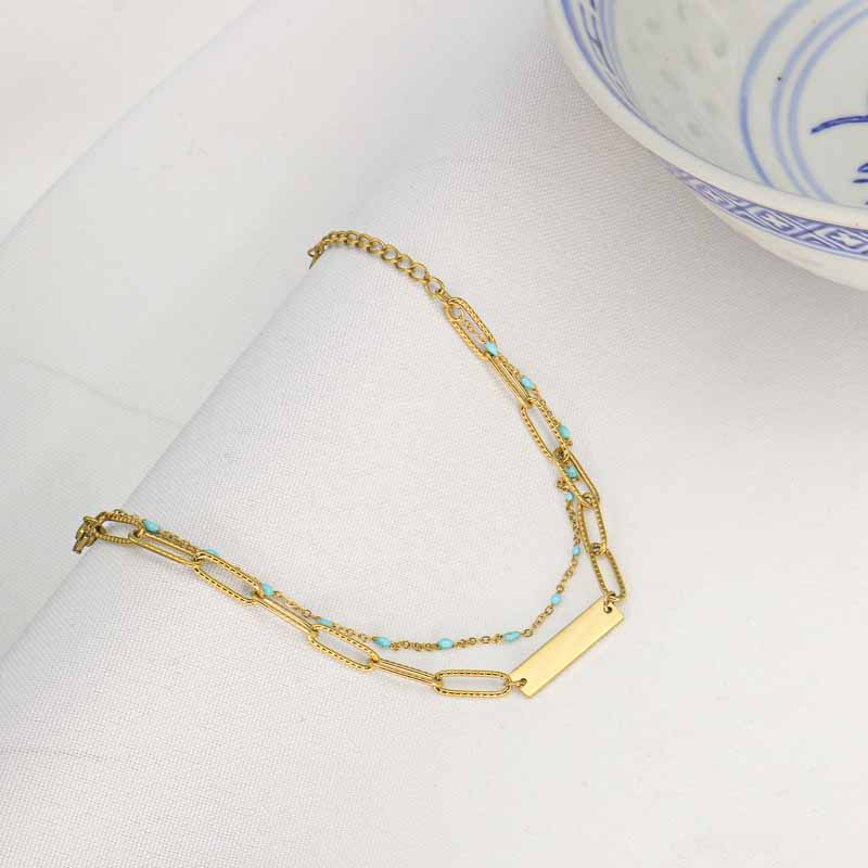 Bracelet layering pendentif gourmette en acier inoxydable CORDELIA-turquoise