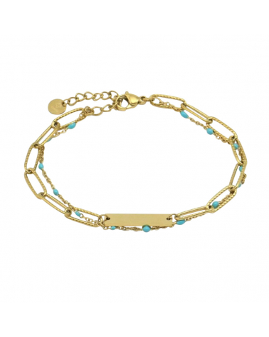 Bracelet layering pendentif gourmette en acier inoxydable CORDELIA-turquoise