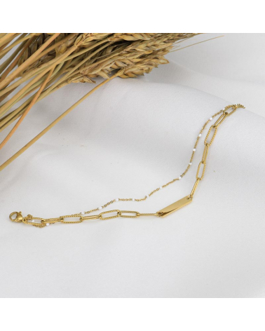 Bracelet layering pendentif gourmette en acier inoxydable CORDELIA- blanc