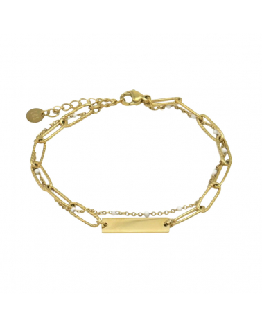 Bracelet layering pendentif gourmette en acier inoxydable CORDELIA- blanc