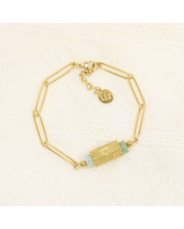 Bracelet pierres naturelles et talisman gravé multi faces en acier inoxydable DELVINA-vert d'eau