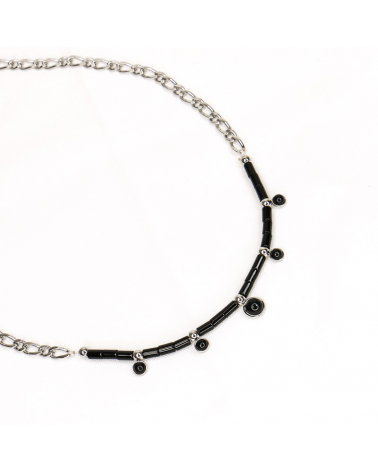 Collier en acier inoxydable avec perles en pierre véritable DOHA-noir