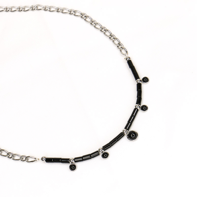 Collier en acier inoxydable avec perles en pierre véritable DOHA-noir