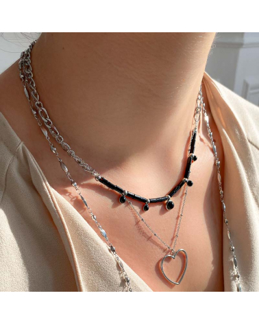 Collier en acier inoxydable avec perles en pierre véritable DOHA-noir