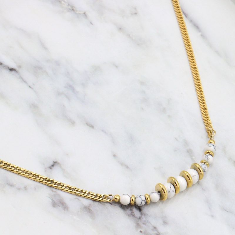 Collier ras de cou en acier doré et pierre naturelle ELIF-blanc