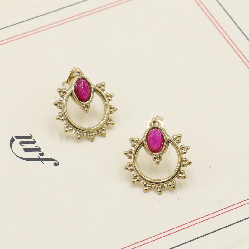 Boucles d'oreilles en acier et pierre naturelle ELLA-rose