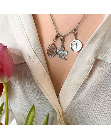 Charms ovale feuille exotique ELIDIA-argenté