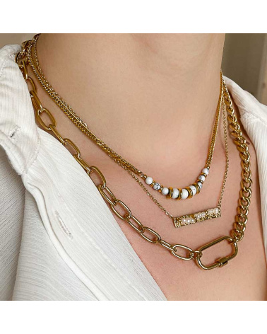 Collier ras de cou en acier doré et pierre naturelle ELIF-blanc