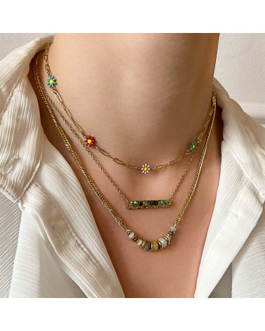 Collier ras de cou en acier doré et pierre naturelle ELIF-vert