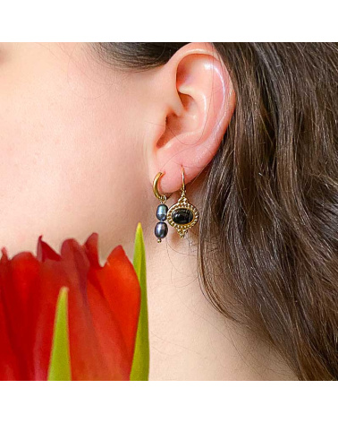 Boucles d'oreilles anneaux en acier et perles d'eau douce ELLINA
