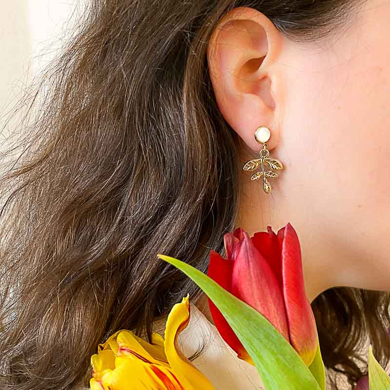 Boucles d'oreilles feuilles en acier doré ELLY