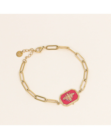 Bracelet pendentif abeille en acier et émail ELPHIE-rose