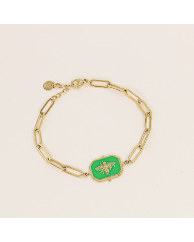 Bracelet pendentif abeille en acier et émail ELPHIE-vert