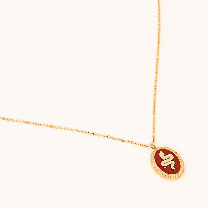 Collier médaille émail et serpent en acier inoxydable SHELLEY-rouge