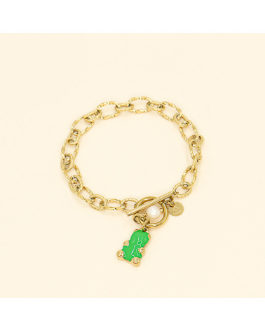 Bracelet ourson guimauve en acier et émail ELVIRA-vert