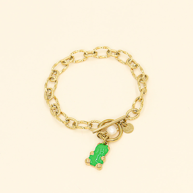 Bracelet ourson guimauve en acier et émail ELVIRA-vert