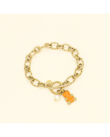 Bracelet ourson guimauve en acier et émail ELVIRA-orange