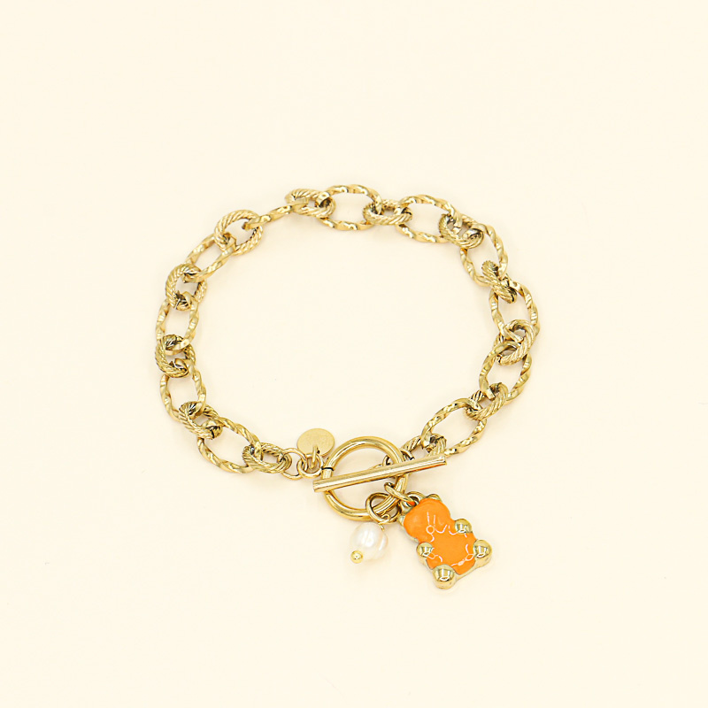 Bracelet ourson guimauve en acier et émail ELVIRA-orange