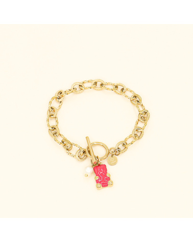 Bracelet ourson guimauve en acier et émail ELVIRA-rose