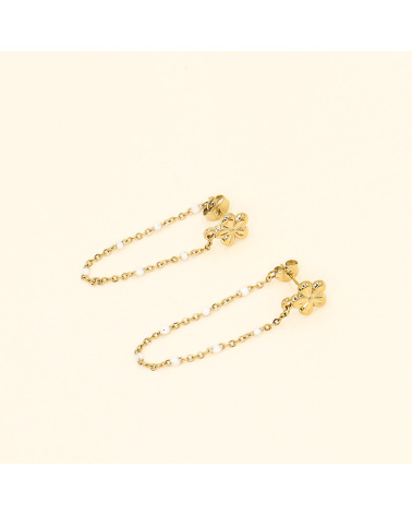 Boucles d'oreilles chaînes loop émail et acier ELYANA-blanc