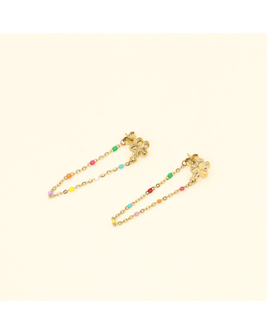 Boucles d'oreilles chaînes loop émail et acier ELYANA-multicolore