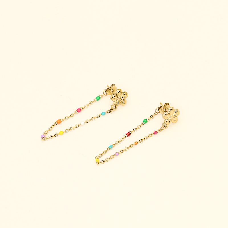 Boucles d'oreilles chaînes loop émail et acier ELYANA-multicolore