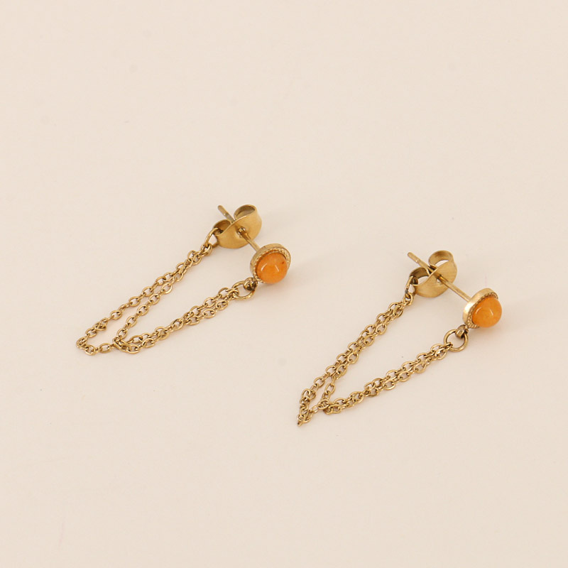 Boucles d'oreilles chaînes sous-lobe en acier et pierre naturelle ELIKIA-orange