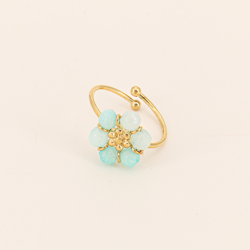 Bague fleur en pierre et acier inoxydable EMANE-bleu