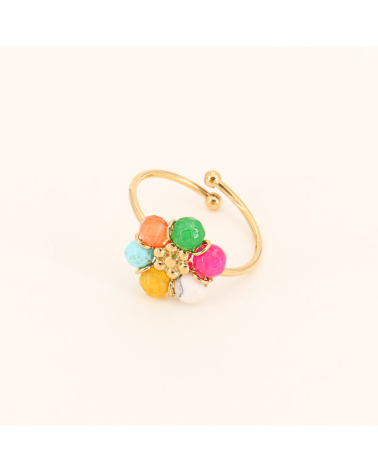 Bague fleur en pierre et acier inoxydable EMANE-multicolores