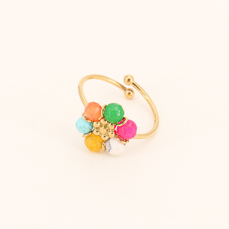 Bague fleur en pierre et acier inoxydable EMANE-multicolores