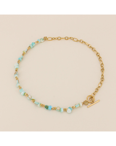 Collier perles en nacre et maillons en acier EMELIE- turquoise