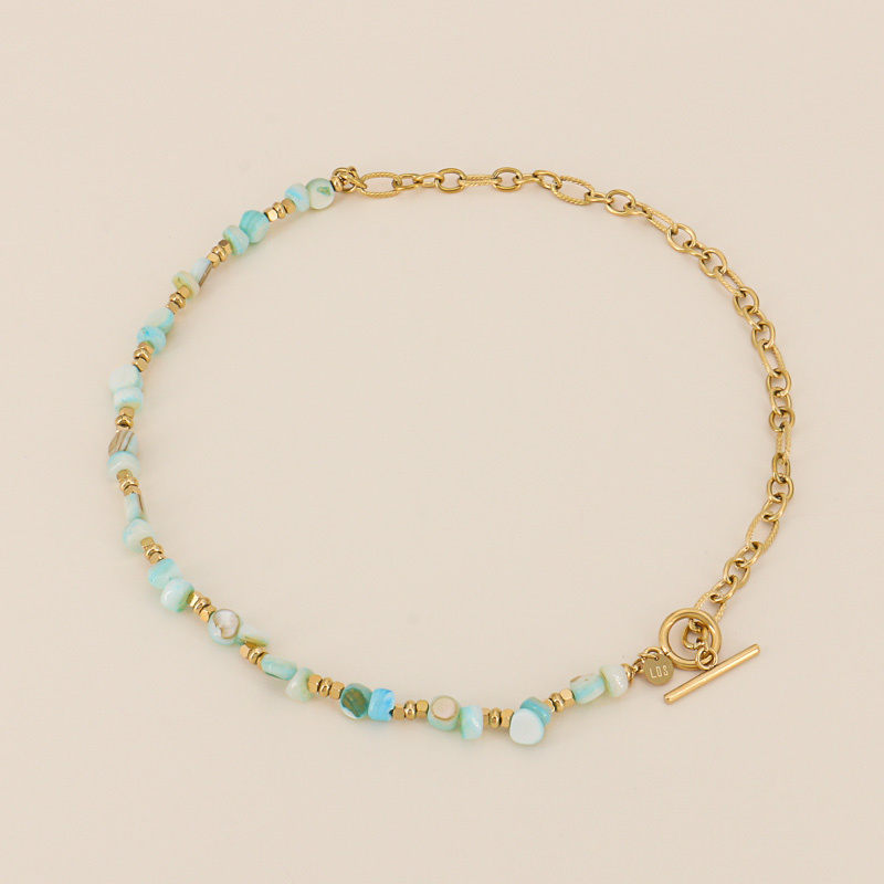 Collier perles en nacre et maillons en acier EMELIE- turquoise