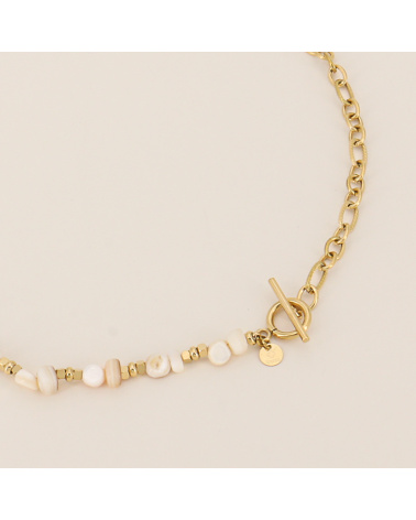 Collier perles en nacre et maillons en acier EMELIE-blanc