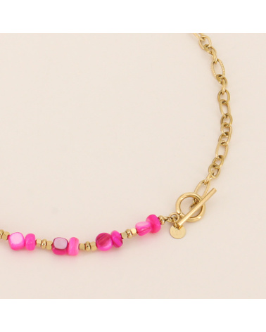 Collier perles en nacre et maillons en acier EMELIE-rose