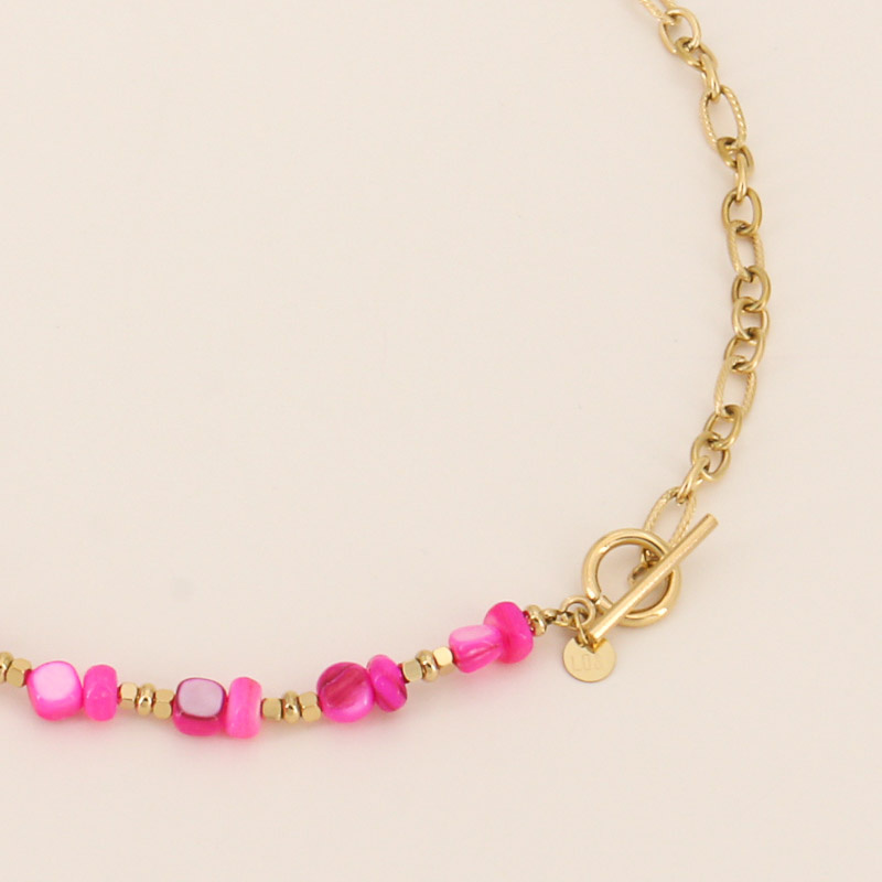 Collier perles en nacre et maillons en acier EMELIE-rose