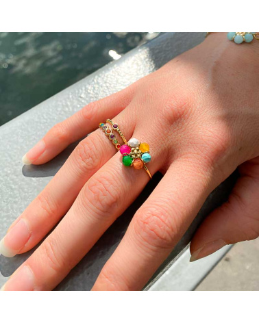 Bague fleur en pierre et acier inoxydable EMANE
