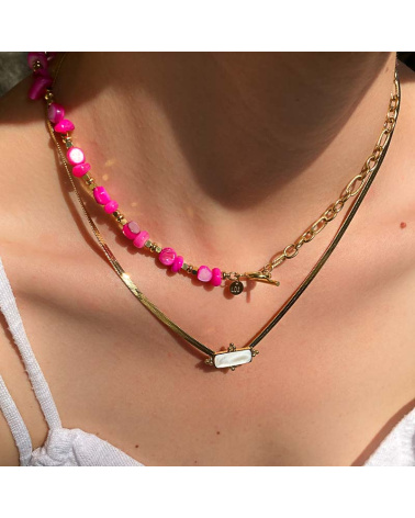 Collier perles en nacre et maillons en acier EMELIE-rose