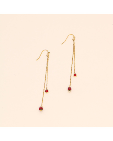 Boucles d'oreilles pendantes strass et pierres ERENA-rouge