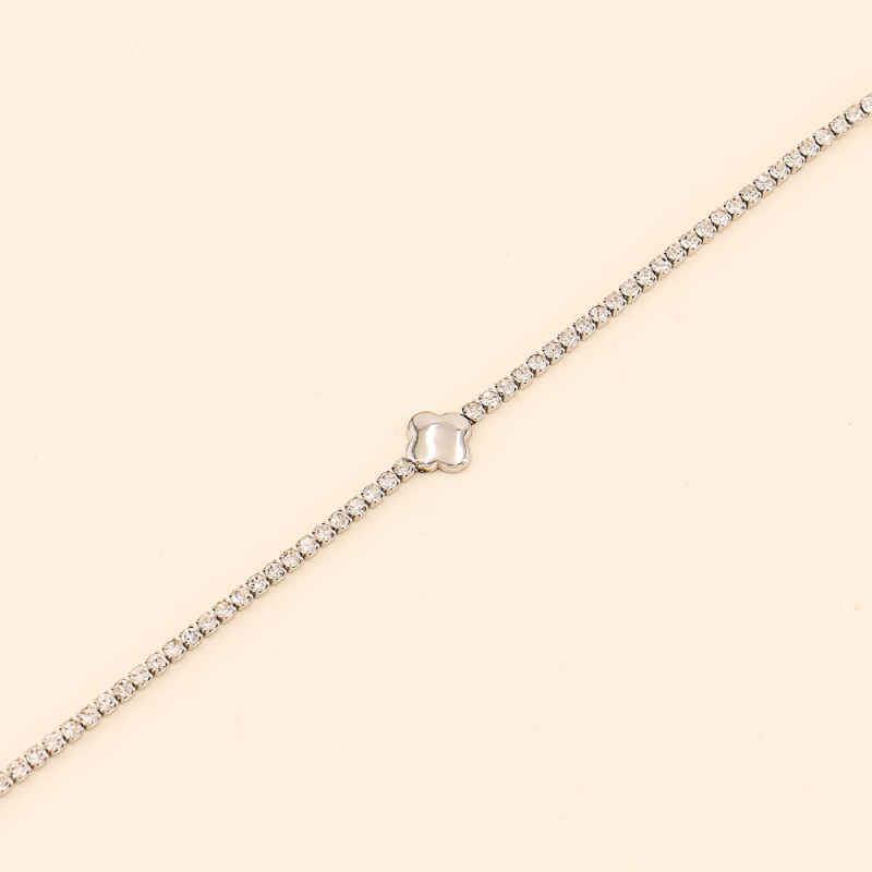 Bracelet chaîne strass et trèfle acier ESRA