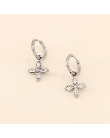 Mini créoles fleurs de lilas strass et acier ESTRELLA-argent