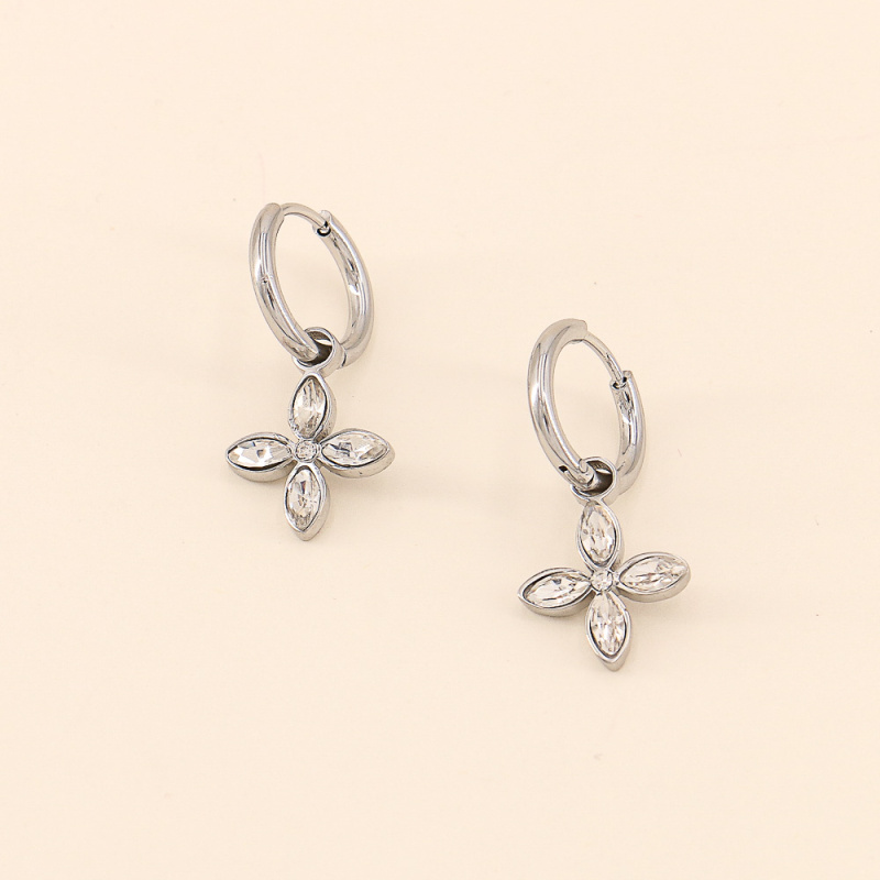Mini créoles fleurs de lilas strass et acier ESTRELLA-argent