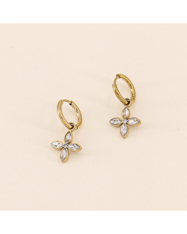 Mini créoles fleurs de lilas strass et acier ESTRELLA-doré