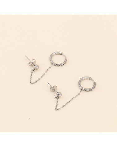 Boucles d'oreilles double-trous strass ETELVIA - argenté