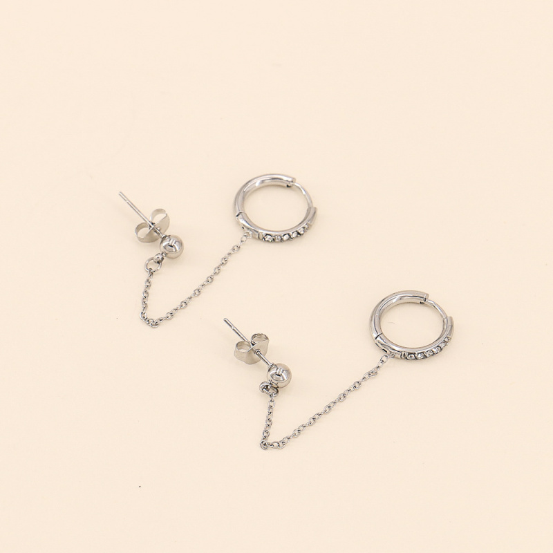 Boucles d'oreilles double-trous strass ETELVIA - argenté