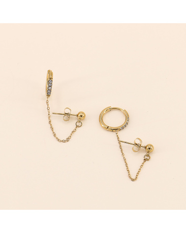 Boucles d'oreilles double-trous strass ETELVIA - doré