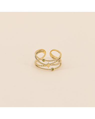Bague voie lactée strass et étoile en acier EVELINA vert